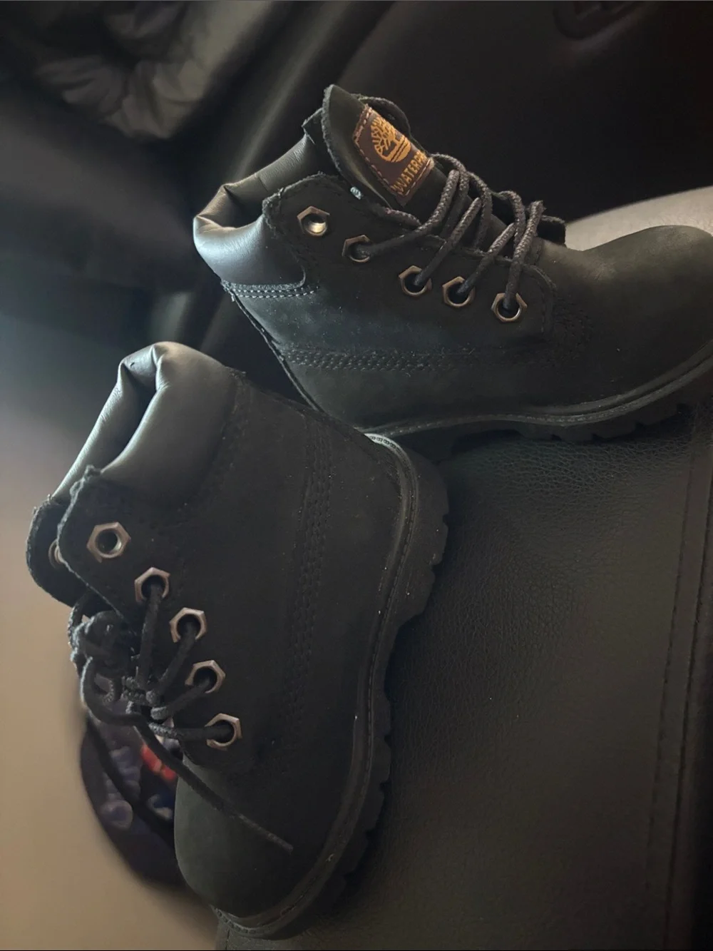 Timberland Kids Black Lace-Up Waterproof Boots with Brown Logo Tab